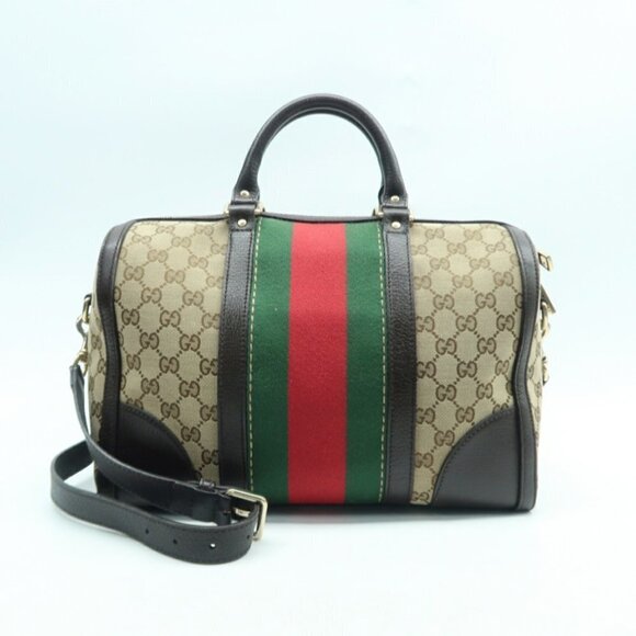 100% Authentic GUCCI Boston Brown Canvas Satchel Bag - Picture 2 of 12